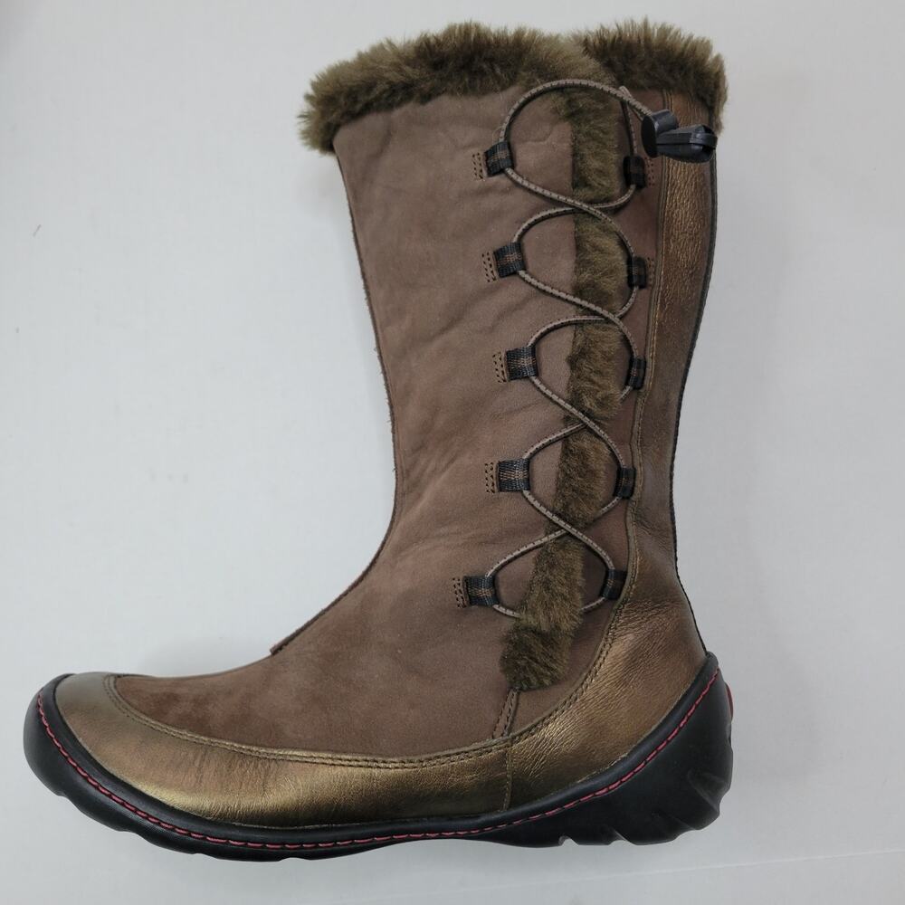 Clarks Privo Kaley Leather Faux Fur Winter Boots Mid Calf Brown Bronze Size 8m